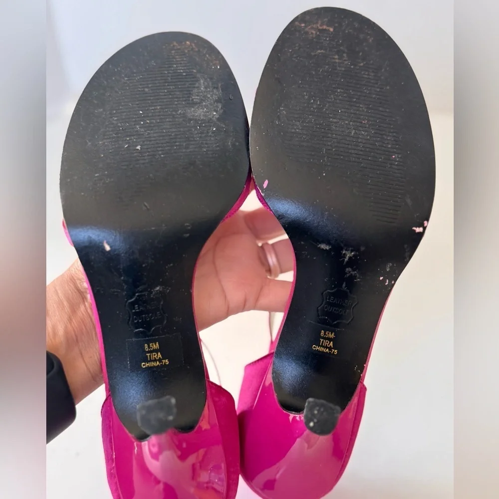 Vintage 90s Y2K Style Chilis Tira Satin Fuschia Pink Strappy Heel Sandals Shoes